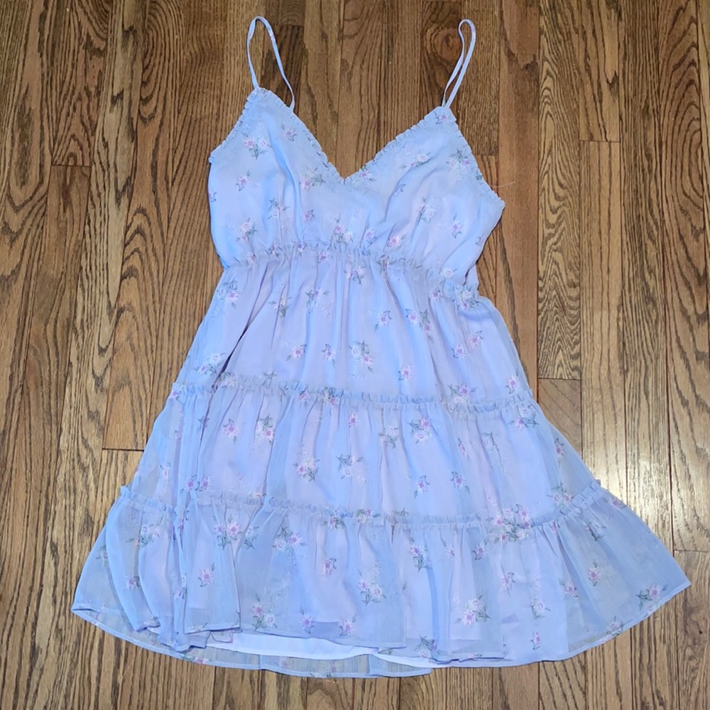 Lavender floral ruffle mini dress